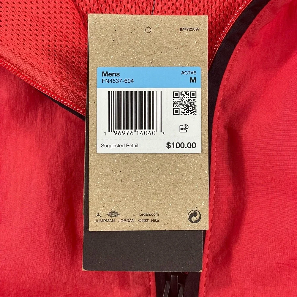 Nike Air Jordan Essentials Woven Jacket Men Medium Red Black Trim Nylon NWT $100